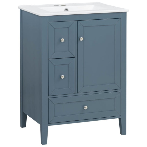 English Elm Video 24 Inch Freestanding Bathroom Vanity with Ceramic Sink and Rubberwood Legs Blue Gray N759P437580C
