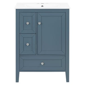 English Elm Video 24 Inch Freestanding Bathroom Vanity with Ceramic Sink and Rubberwood Legs Blue Gray N759P437580C