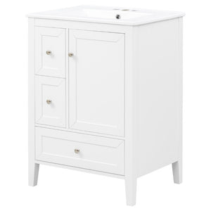 English Elm Video 24 Inch Freestanding Bathroom Vanity with Ceramic Sink and Rubberwood Legs White N759P437580K
