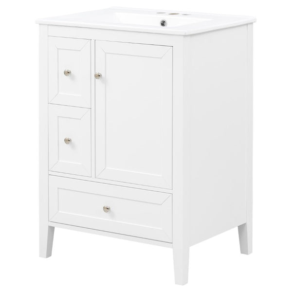 English Elm Video 24 Inch Freestanding Bathroom Vanity with Ceramic Sink and Rubberwood Legs White N759P437580K