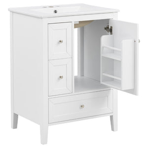 English Elm Video 24 Inch Freestanding Bathroom Vanity with Ceramic Sink and Rubberwood Legs White N759P437580K