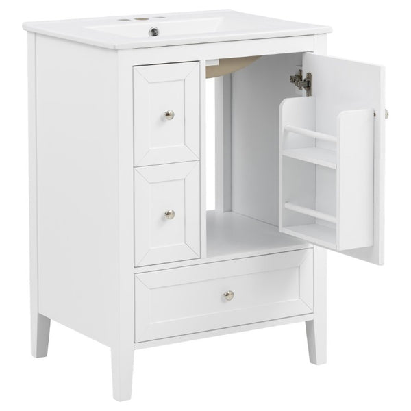 English Elm Video 24 Inch Freestanding Bathroom Vanity with Ceramic Sink and Rubberwood Legs White N759P437580K