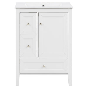 English Elm Video 24 Inch Freestanding Bathroom Vanity with Ceramic Sink and Rubberwood Legs White N759P437580K