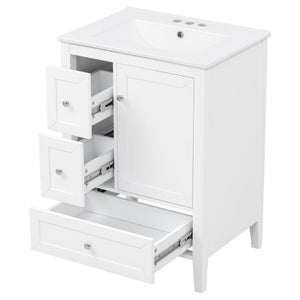 English Elm Video 24 Inch Freestanding Bathroom Vanity with Ceramic Sink and Rubberwood Legs White N759P437580K