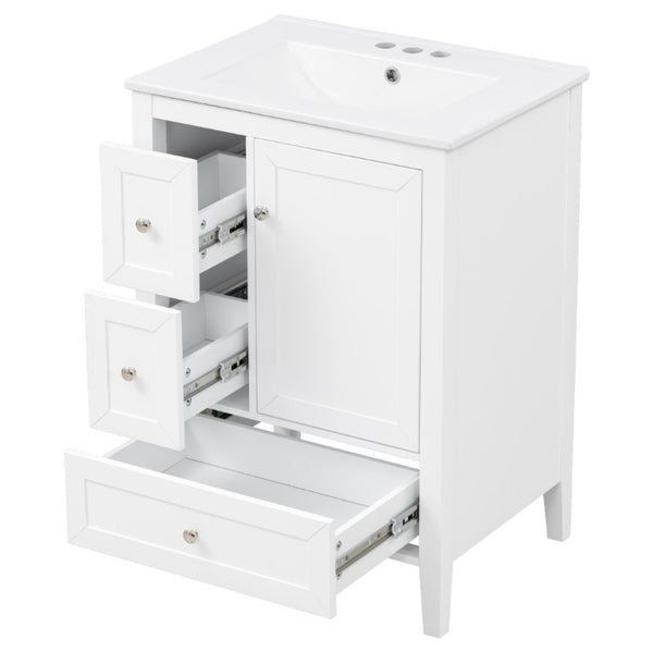 English Elm Video 24 Inch Freestanding Bathroom Vanity with Ceramic Sink and Rubberwood Legs White N759P437580K