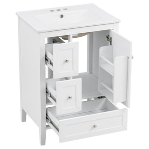 English Elm Video 24 Inch Freestanding Bathroom Vanity with Ceramic Sink and Rubberwood Legs White N759P437580K