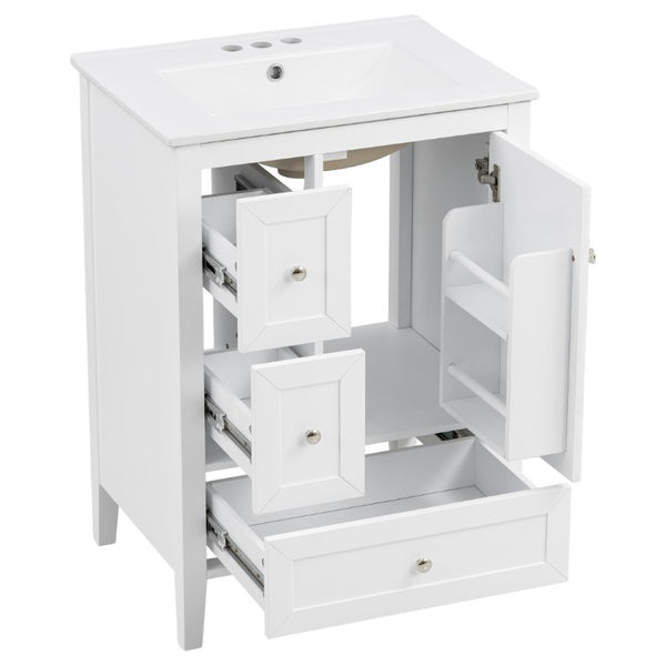 English Elm Video 24 Inch Freestanding Bathroom Vanity with Ceramic Sink and Rubberwood Legs White N759P437580K