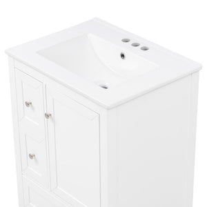 English Elm Video 24 Inch Freestanding Bathroom Vanity with Ceramic Sink and Rubberwood Legs White N759P437580K