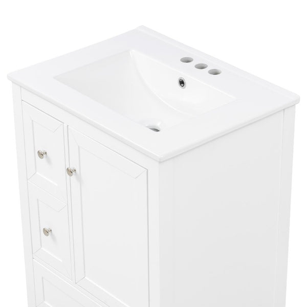 English Elm Video 24 Inch Freestanding Bathroom Vanity with Ceramic Sink and Rubberwood Legs White N759P437580K