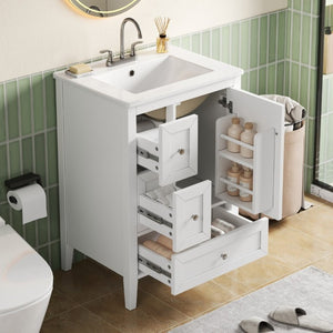 English Elm Video 24 Inch Freestanding Bathroom Vanity with Ceramic Sink and Rubberwood Legs White N759P437580K