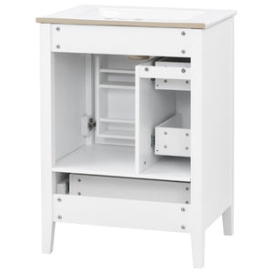 English Elm Video 24 Inch Freestanding Bathroom Vanity with Ceramic Sink and Rubberwood Legs White N759P437580K