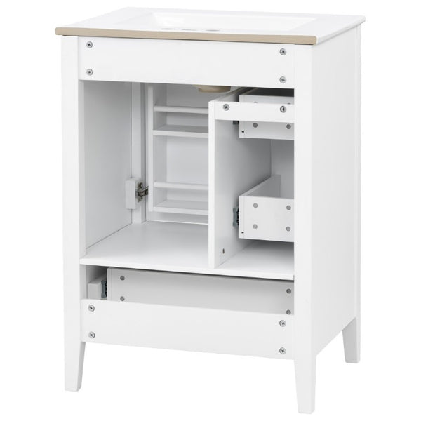 English Elm Video 24 Inch Freestanding Bathroom Vanity with Ceramic Sink and Rubberwood Legs White N759P437580K