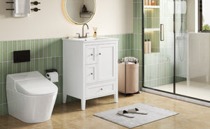 English Elm Video 24 Inch Freestanding Bathroom Vanity with Ceramic Sink and Rubberwood Legs White N759P437580K