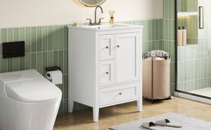 English Elm Video 24 Inch Freestanding Bathroom Vanity with Ceramic Sink and Rubberwood Legs White N759P437580K