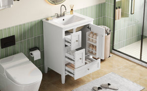 English Elm Video 24 Inch Freestanding Bathroom Vanity with Ceramic Sink and Rubberwood Legs White N759P437580K