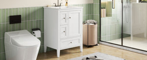 English Elm Video 24 Inch Freestanding Bathroom Vanity with Ceramic Sink and Rubberwood Legs White N759P437580K