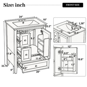 English Elm Video 24 Inch Freestanding Bathroom Vanity with Ceramic Sink and Rubberwood Legs White N759P437580K
