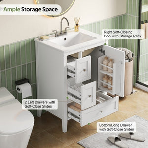 English Elm Video 24 Inch Freestanding Bathroom Vanity with Ceramic Sink and Rubberwood Legs White N759P437580K