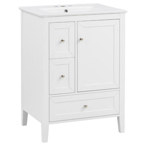 English Elm Video 24 Inch Freestanding Bathroom Vanity with Ceramic Sink and Rubberwood Legs White N759P437580K