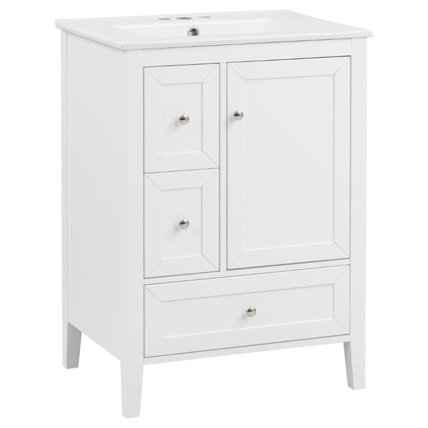 English Elm Video 24 Inch Freestanding Bathroom Vanity with Ceramic Sink and Rubberwood Legs White N759P437580K