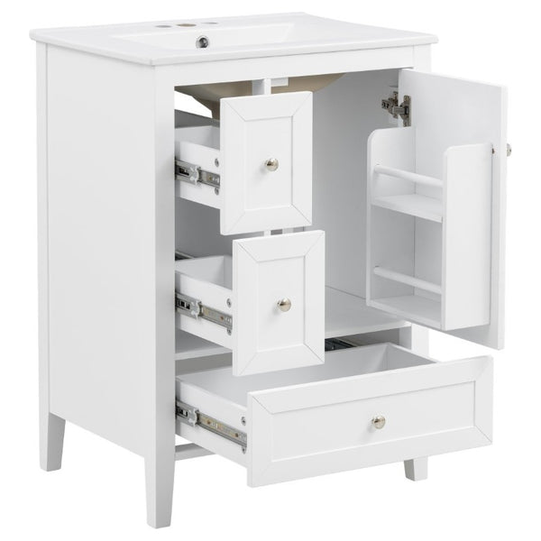 English Elm Video 24 Inch Freestanding Bathroom Vanity with Ceramic Sink and Rubberwood Legs White N759P437580K