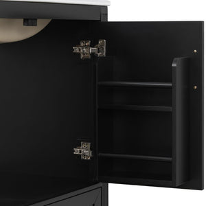 English Elm Video 30 Inch Fluted Bathroom Vanity with Ceramic Sink Soft Close Storage Gold Hardware Black N759P437582B