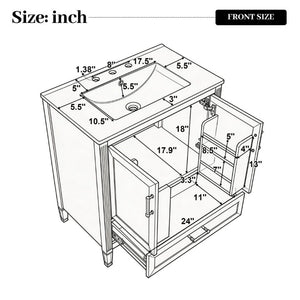 English Elm Video 30 Inch Fluted Bathroom Vanity with Ceramic Sink Soft Close Storage Gold Hardware Black N759P437582B