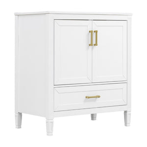 English Elm Video 30 Inch Fluted Bathroom Vanity with Ceramic Sink Soft Close Storage Gold Hardware White N759P437582K