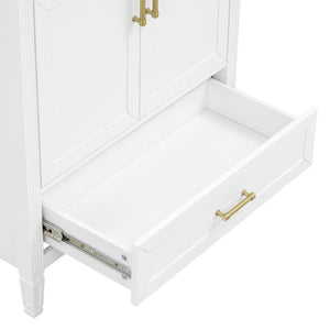 English Elm Video 30 Inch Fluted Bathroom Vanity with Ceramic Sink Soft Close Storage Gold Hardware White N759P437582K
