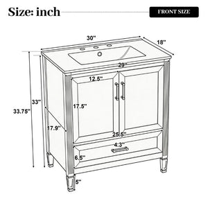 English Elm Video 30 Inch Fluted Bathroom Vanity with Ceramic Sink Soft Close Storage Gold Hardware White N759P437582K