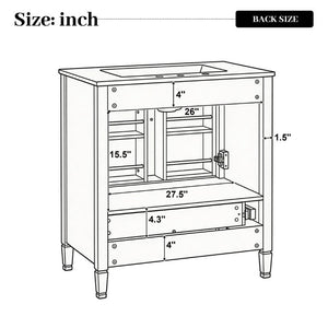 English Elm Video 30 Inch Fluted Bathroom Vanity with Ceramic Sink Soft Close Storage Gold Hardware White N759P437582K