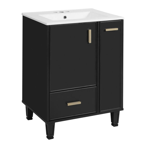 English Elm 24" Matte Black Bathroom Vanity Solid Wood Frame Ceramic Sink Pull-out Storage N759P440590B