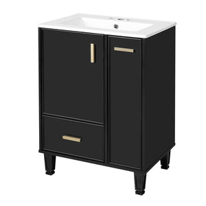 English Elm 24" Matte Black Bathroom Vanity Solid Wood Frame Ceramic Sink Pull-out Storage N759P440590B