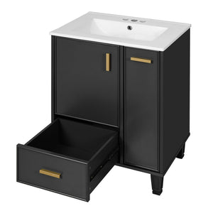 English Elm 24" Matte Black Bathroom Vanity Solid Wood Frame Ceramic Sink Pull-out Storage N759P440590B