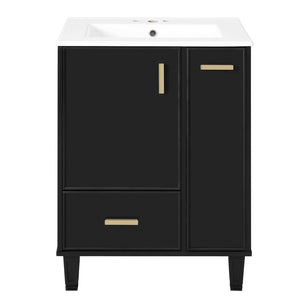 English Elm 24" Matte Black Bathroom Vanity Solid Wood Frame Ceramic Sink Pull-out Storage N759P440590B