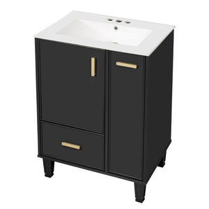 English Elm 24" Matte Black Bathroom Vanity Solid Wood Frame Ceramic Sink Pull-out Storage N759P440590B