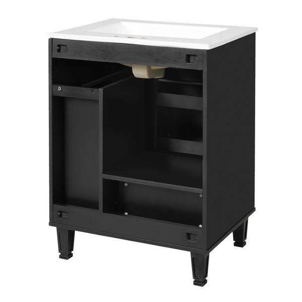 English Elm 24" Matte Black Bathroom Vanity Solid Wood Frame Ceramic Sink Pull-out Storage N759P440590B