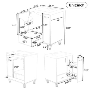 English Elm 24" Matte Black Bathroom Vanity Solid Wood Frame Ceramic Sink Pull-out Storage N759P440590B