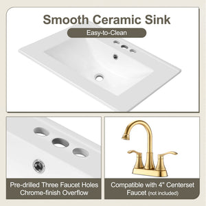English Elm 24" Matte Black Bathroom Vanity Solid Wood Frame Ceramic Sink Pull-out Storage N759P440590B