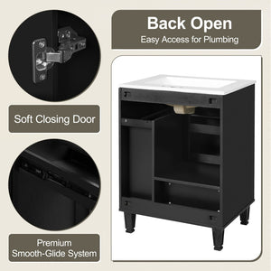 English Elm 24" Matte Black Bathroom Vanity Solid Wood Frame Ceramic Sink Pull-out Storage N759P440590B