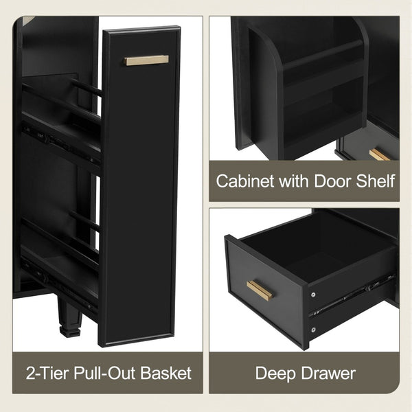 English Elm 24" Matte Black Bathroom Vanity Solid Wood Frame Ceramic Sink Pull-out Storage N759P440590B