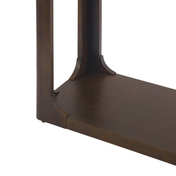 English Elm Video 55 Inch Espresso Console Table with Arch Apron Pine Legs and Bottom Shelf N759P447645T