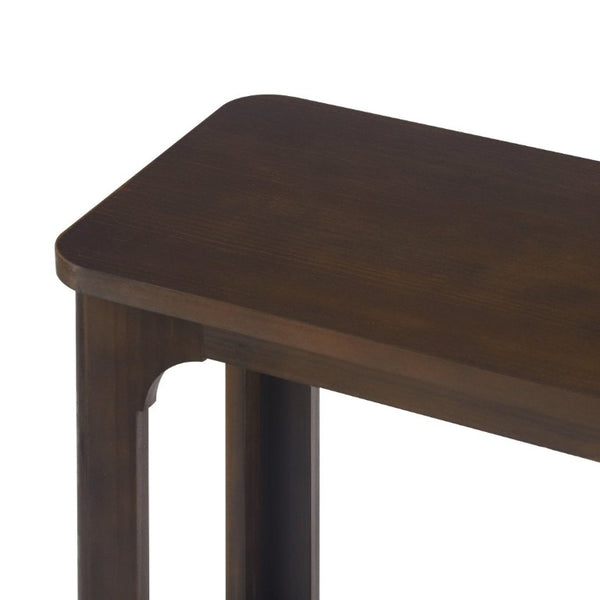 English Elm Video 55 Inch Espresso Console Table with Arch Apron Pine Legs and Bottom Shelf N759P447645T