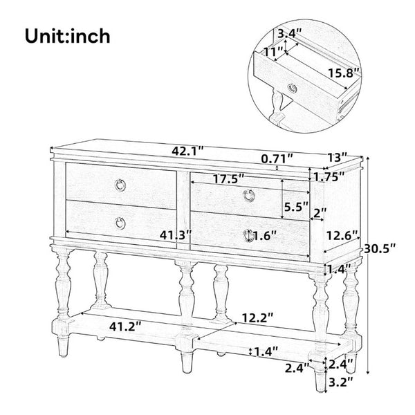 English Elm Video Farmhouse Pine Console Table Four Soft Close Drawers Turned Legs Entryway Storage N759P447650N