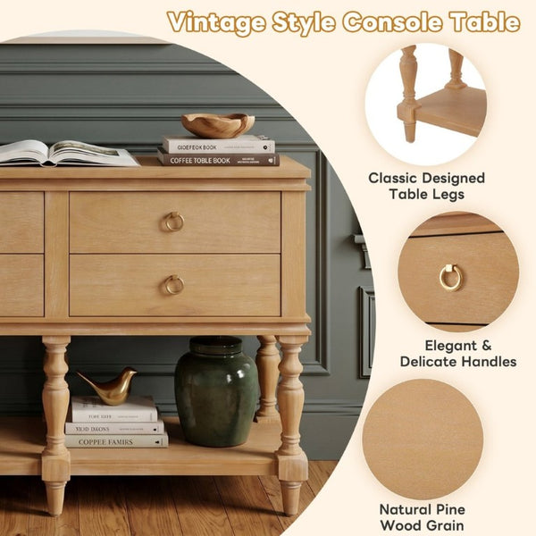 English Elm Video Farmhouse Pine Console Table Four Soft Close Drawers Turned Legs Entryway Storage N759P447650N
