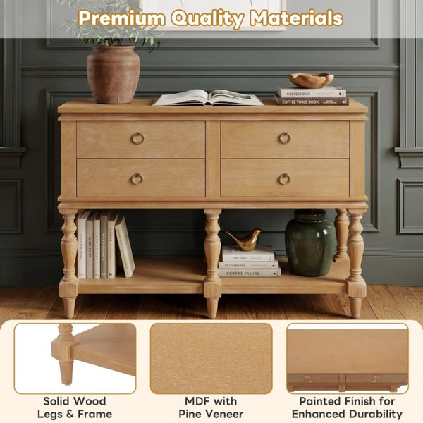English Elm Video Farmhouse Pine Console Table Four Soft Close Drawers Turned Legs Entryway Storage N759P447650N