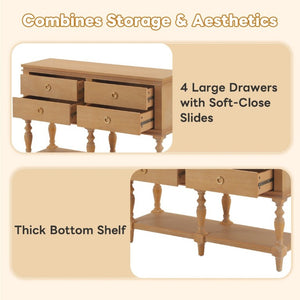 English Elm Video Farmhouse Pine Console Table Four Soft Close Drawers Turned Legs Entryway Storage N759P447650N