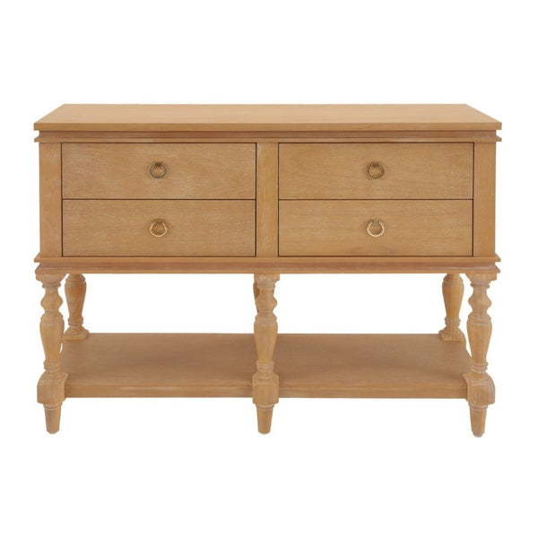 English Elm Video Farmhouse Pine Console Table Four Soft Close Drawers Turned Legs Entryway Storage N759P447650N
