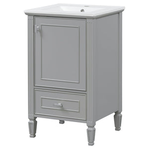 English Elm [video] Freestanding Bathroom Vanity Solid Rubberwood Legs Ceramic Sink Soft-close Storage Cabinet Grey N759P448333E