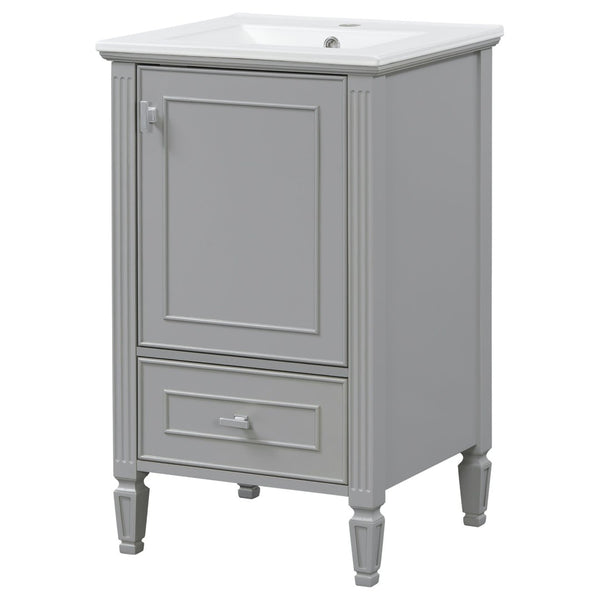 English Elm [video] Freestanding Bathroom Vanity Solid Rubberwood Legs Ceramic Sink Soft-close Storage Cabinet Grey N759P448333E